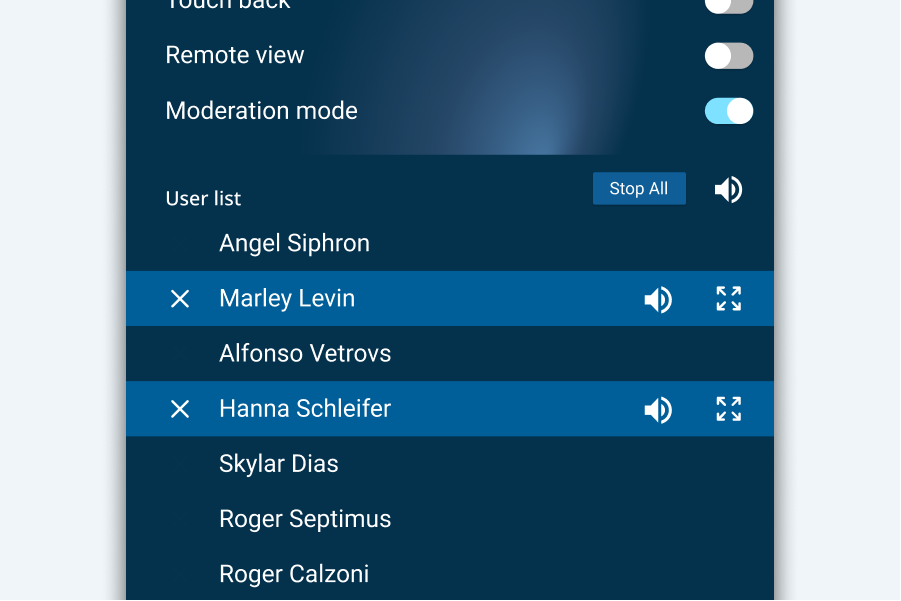 ASTROS Station feature, Moderation mode, control panel interface
